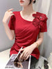 Trendy Red Skew Collar Cotton T-Shirts