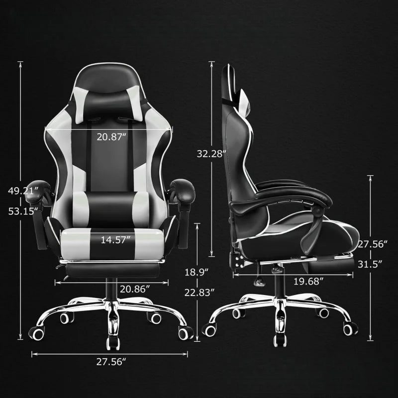 Adjustable Gaming Chair with Footrest and Support