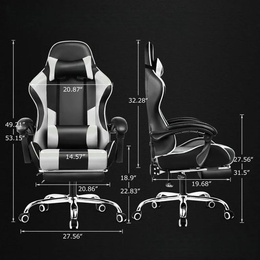 Adjustable Gaming Chair with Footrest and Support