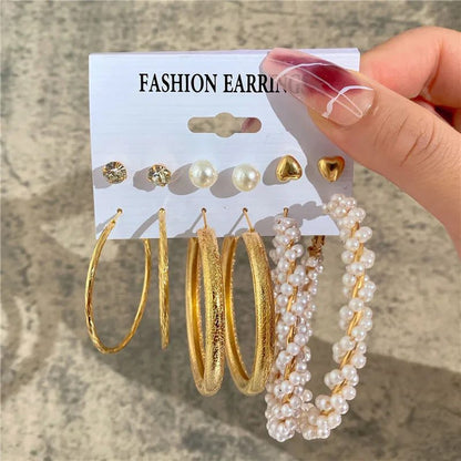 Boho Vintage Gold Hoop Earrings Set