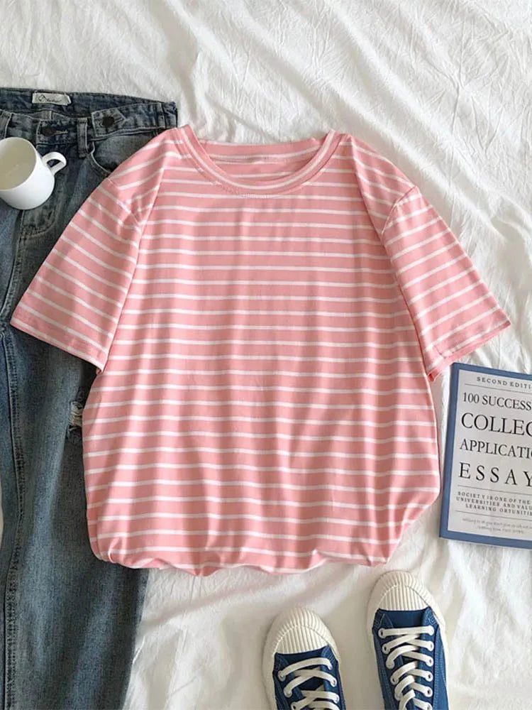 Striped Casual O-Neck T-Shirt for Women