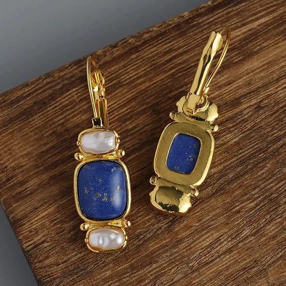 Vintage Gold Ornate Turquoise Earrings for Women