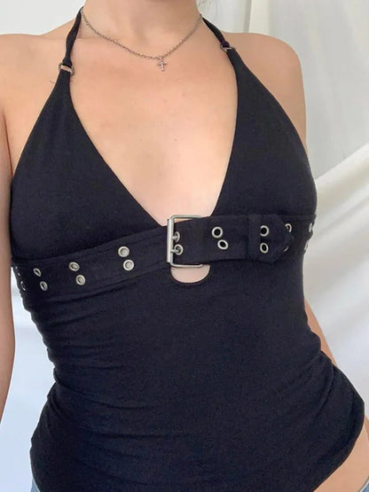 Black Backless Bandage Crop Top Women