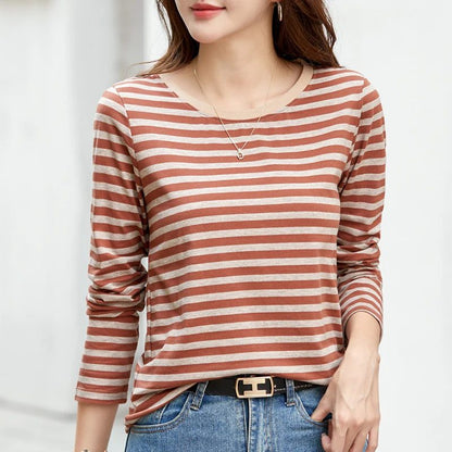 2023 Women's Striped Long Sleeve Cotton Tee