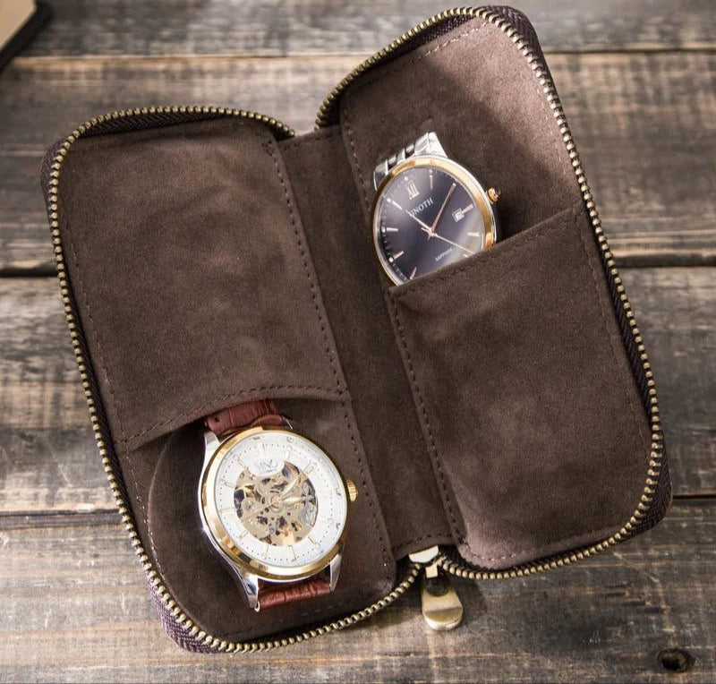 Chic Vintage Leather Watch Travel Case Storage