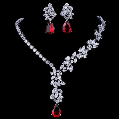 Luxury Retro Red Zirconia Wedding Jewelry Set