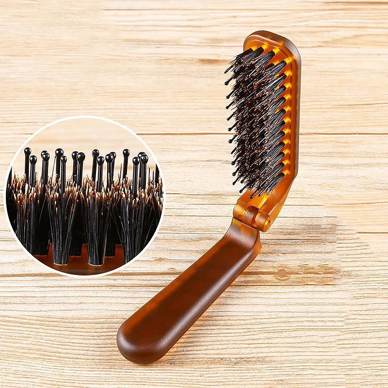 Portable Boar Bristle Hair Brush for Travel