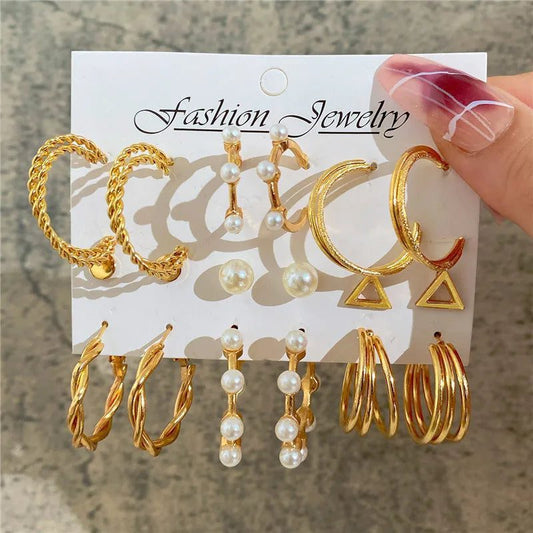 Boho Vintage Gold Hoop Earrings Set