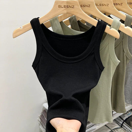 Women Ribbed Tank Top Solid Basic Camisole