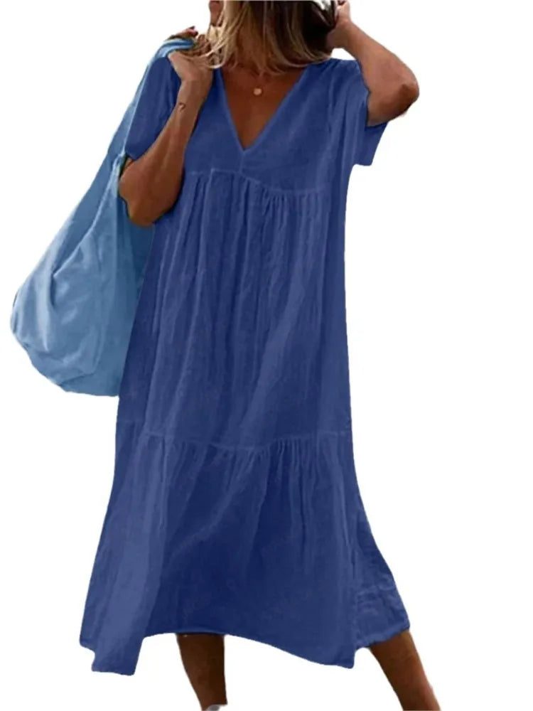 Chic Cotton Linen Midi Dresses for Women