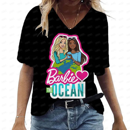 Anime V-Neck Summer T-Shirt for Women