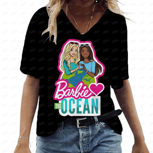 Anime V-Neck Summer T-Shirt for Women