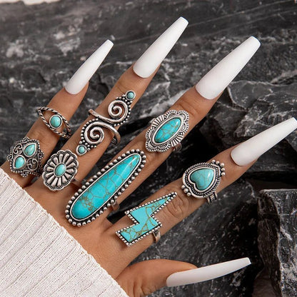 8Pcs Vintage Bohemian Turquoise Knuckle Rings