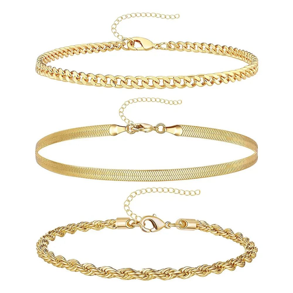 3Pcs Waterproof Stainless Steel Beach Anklet Set