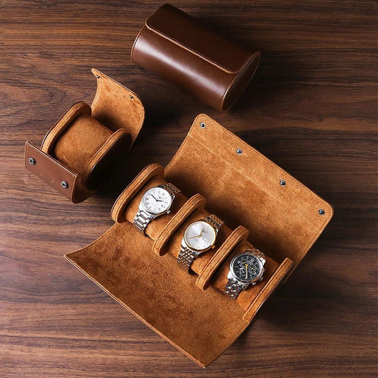 Portable Vintage Leather Watch Roll Travel Case