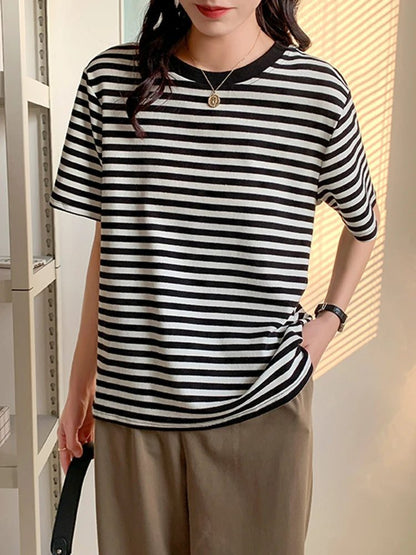 Vintage Striped T-Shirt for Women Summer