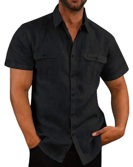 Men's Casual Linen Short Sleeve Pocket T-Shirt
