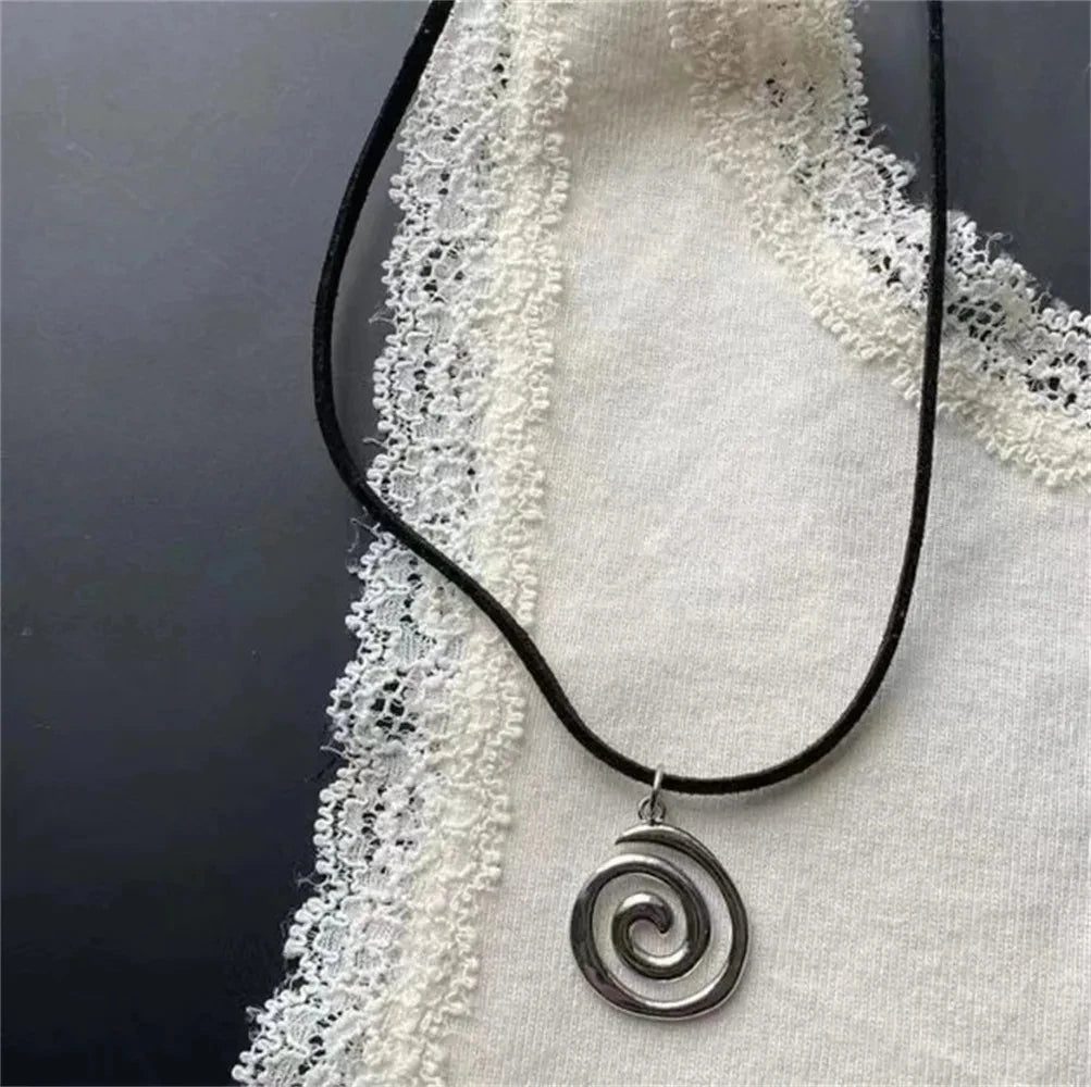 Vintage Spiral Vortex Pendant Leather Necklace 2023