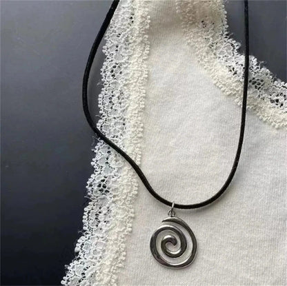 Vintage Spiral Vortex Pendant Leather Necklace 2023