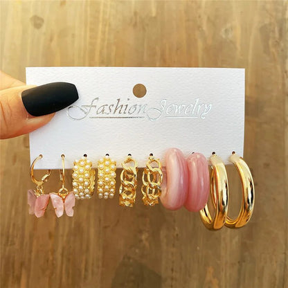 Boho Vintage Gold Hoop Earrings Set