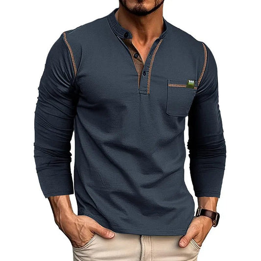Men's Long Sleeve Pocket Henley T-Shirts 2024