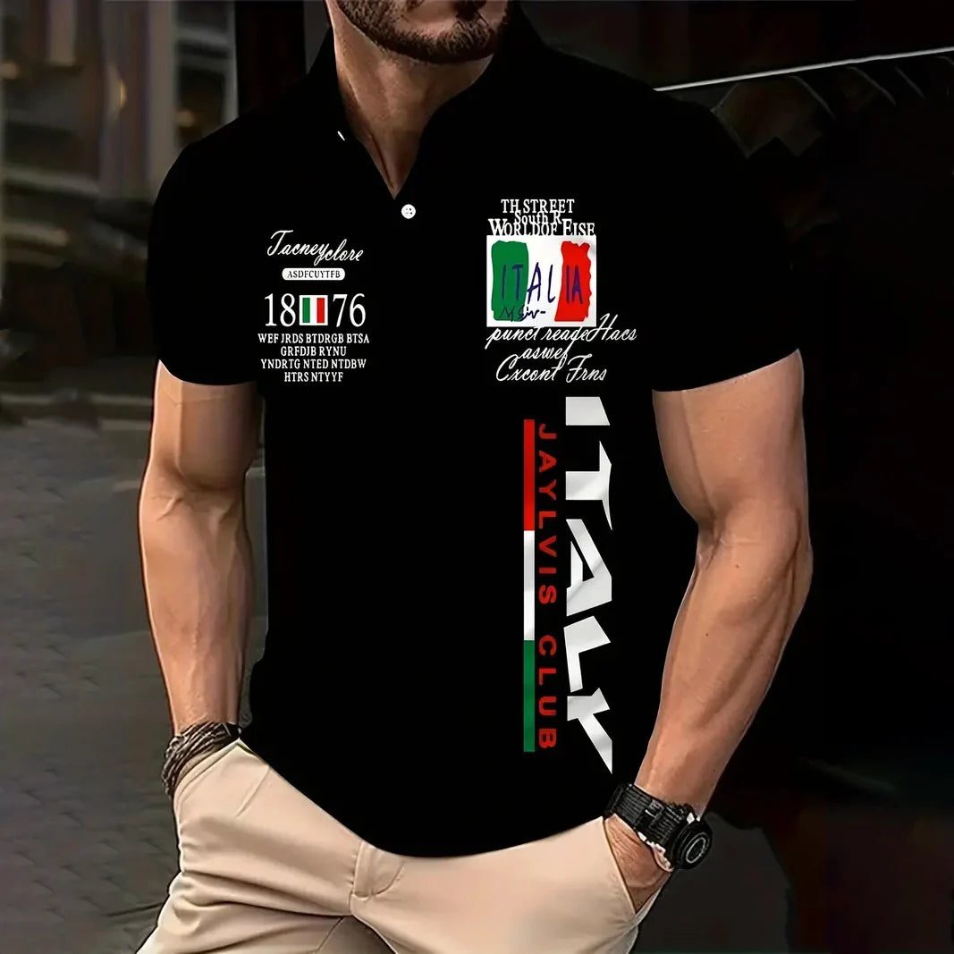Men's Oversized Italy Graphic Polo Shirt