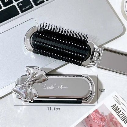 Portable Pink Silver Folding Comb Mirror Tool
