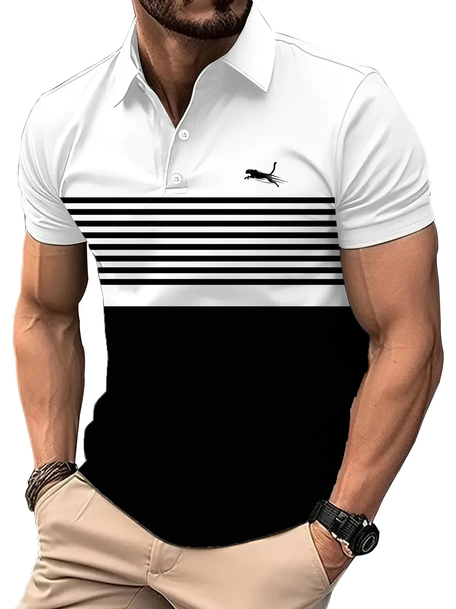 Men's Casual Striped Golf Polo Shirt