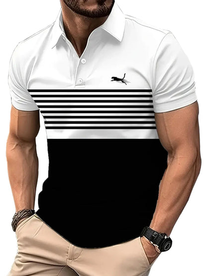 Men's Casual Striped Golf Polo Shirt