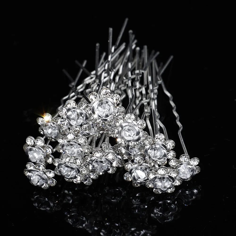 Elegant Floral Crystal Pearl Wedding Hairpin