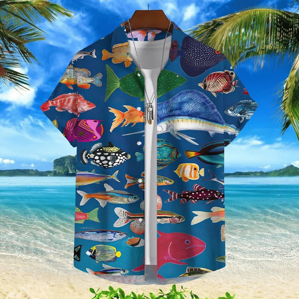 Trendy 3D Fish Print Hawaiian Shirts Men