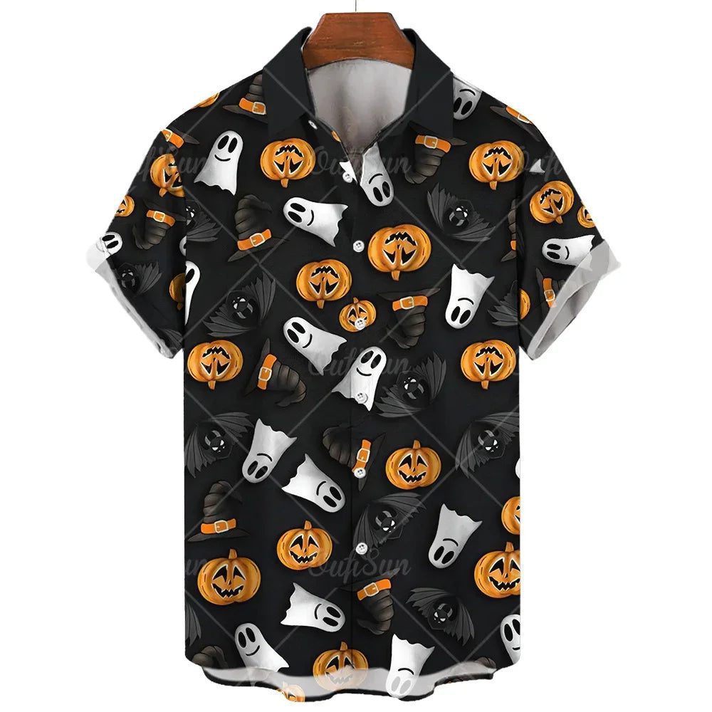 Men's Hawaiian Halloween Shirt with Devil Print
