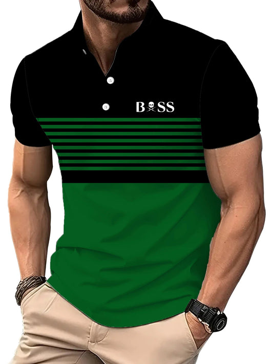 Men's Striped Short-Sleeved Golf Polo Shirt