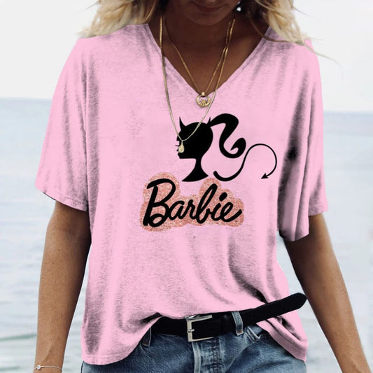 Vintage 3D Print V-Neck T-Shirt for Women