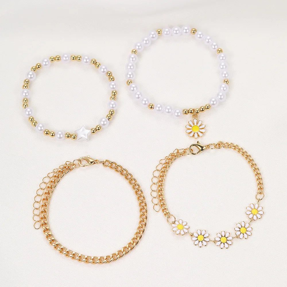 Elegant 4pc Daisy Pearl Jewelry Set