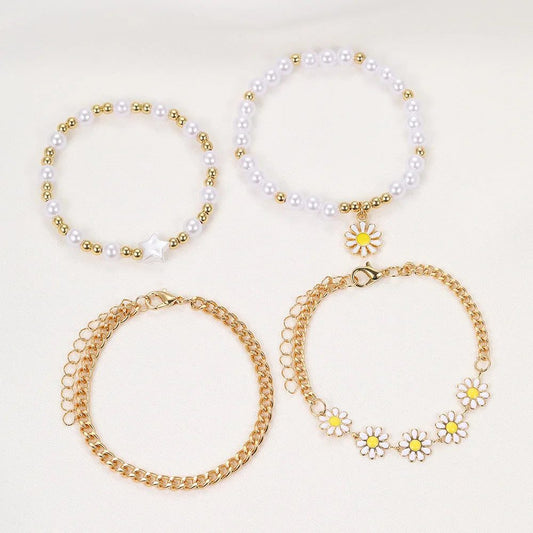 Elegant 4pc Daisy Pearl Jewelry Set