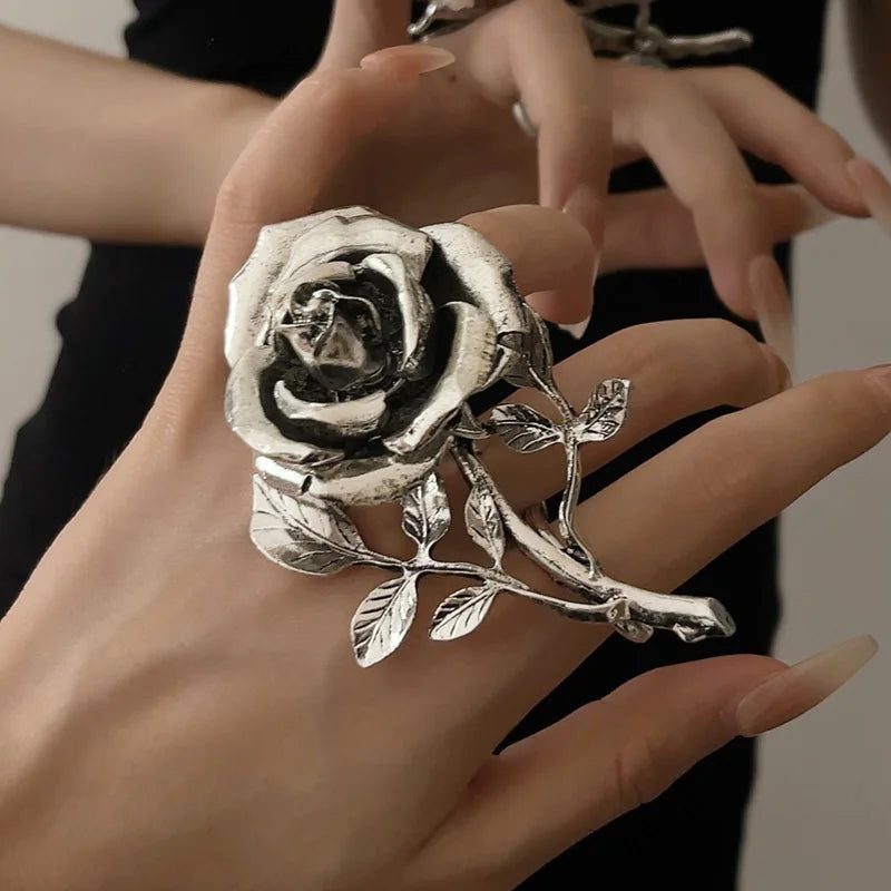 Vintage Metal Rose Open Rings for Women