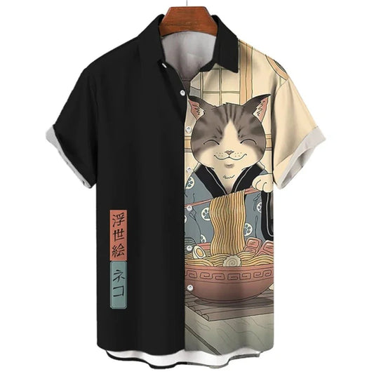 Cool Samurai Cat Hawaiian Shirt for Men