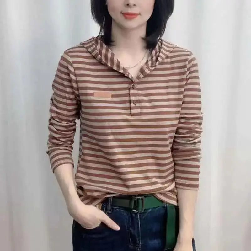 Trendy Striped Long Sleeve Hoodie for Women