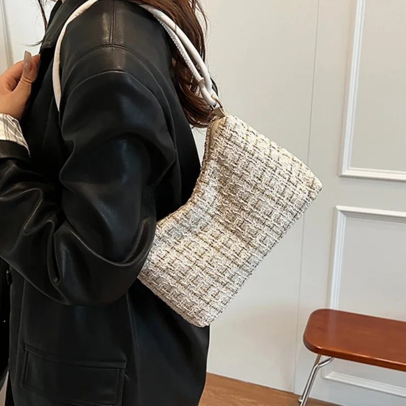 Luxury Woolen Plaid Crossbody Bag for Parties