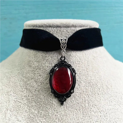 Gothic Blood Red Quartz Vintage Choker Necklace