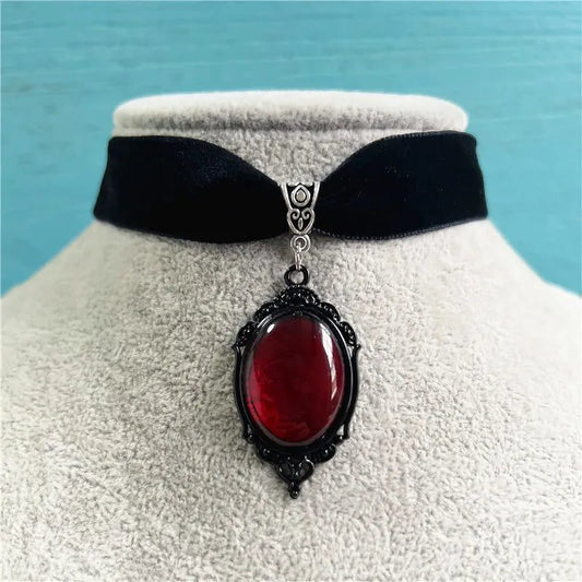 Gothic Blood Red Quartz Vintage Choker Necklace