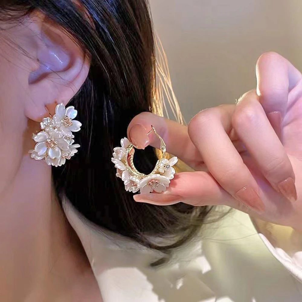 Trendy C-Shaped Pearl Hoop Earrings for Women