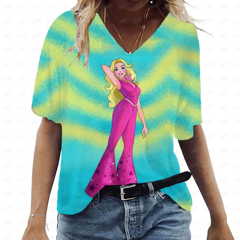 Pink V-Neck Casual T-Shirt for Women