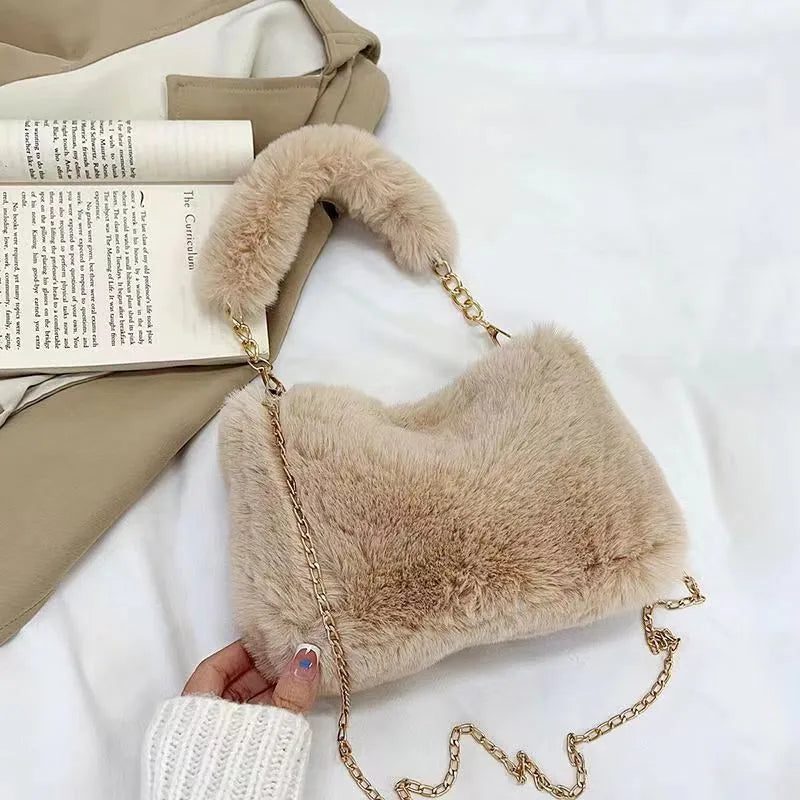 Winter Plush Crossbody Tote Bag for Women