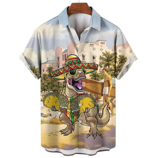 Men's 3D Dinosaur Print Hawaiian Shirts Summer