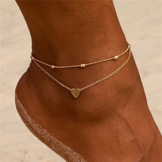 Waterproof Double-Layer Gold Anklets for Women