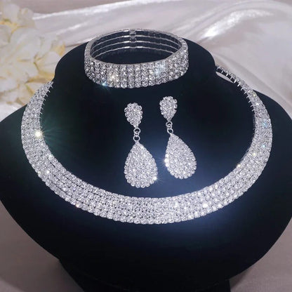 Luxury Silver Rhinestone Wedding Jewelry Set