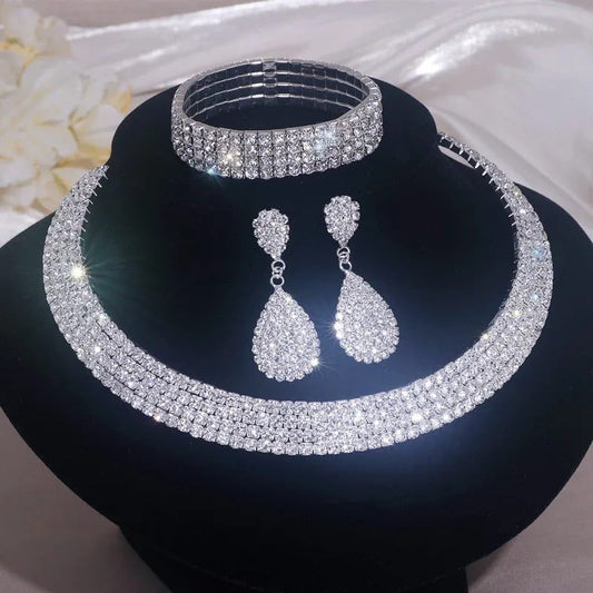 Luxury Silver Rhinestone Wedding Jewelry Set