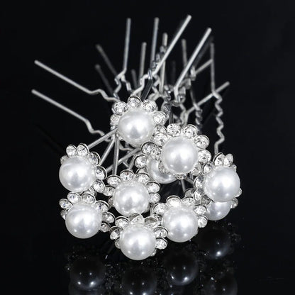 Elegant Floral Crystal Pearl Wedding Hairpin